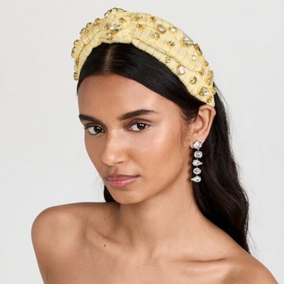 Lele Sadoughi Accessories - Lele Sadoughi Tweed Oversized Crystal Veronica Headband Canary Yellow Gold NWT